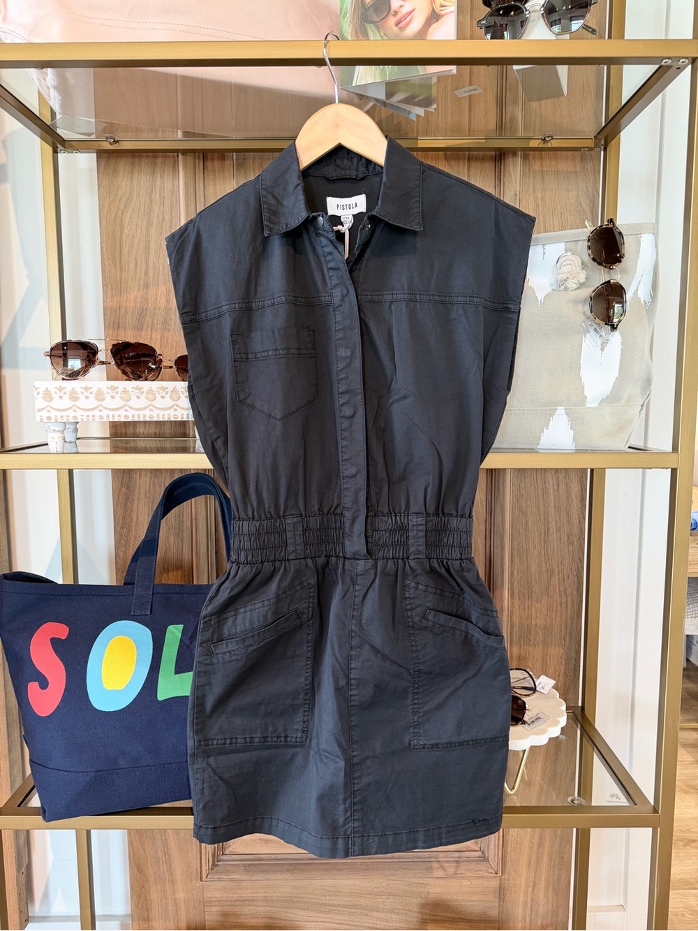 pistola Black Sleeveless Utility Romper Dress